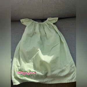 Green and White Seersucker Dress with Alligator Applique-4T